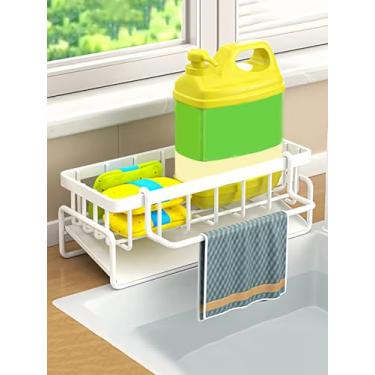 Imagem de Rack de armazenamento de pia de cozinha com suporte de pano de louça, organizador de pia de banheiro, organizador de pia, suporte multifuncional para escova, toalha, branco
