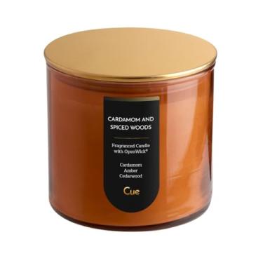 Imagem de CUE Vela perfumada | queima limpa OpenWick | Mistura de cera de coco de soja | Queima limpa | Presente | Tempo de queima prolongado | Tempo de queima de 70 horas | 400 ml | Cardamomo e madeiras