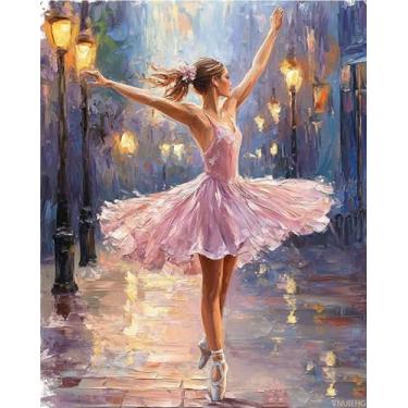 Imagem de VNUIEHG Tinta de balé dançante por números para adultos, kits de pintura de balé dançante por números para iniciantes, pintura por número em tela para decoração de parede de casa de férias 40,6 cm L x