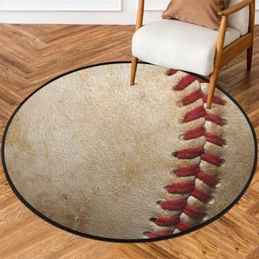 Imagem de Tapete redondo de 1,5 m de beisebol, retrô, esportivo, macio, antiderrapante, lavável, tapete circular para quarto, quarto de bebê, sala de estar, cozinha, banheiro, entrada, decoração de casa