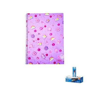 Imagem de Kit Caderno Universitário Vibe Feminino 10M 160F Tilibra + Caneta Spiro 0.7mm + Grampeador Metallic C-15