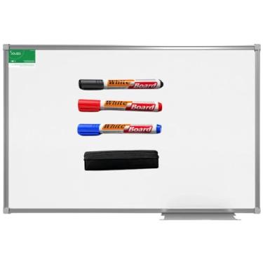 Imagem de Quadro Branco Standard com Moldura em Alumínio Pop + Kit Completo Apagador e 3 Canetas (60x40)