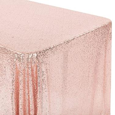 Imagem de Toalha de mesa retangular de malha – 228,6 cm x 335,3 cm | Paetês com glitter em ouro rosa | 1 peça
