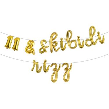 Imagem de 11 & Skibidi Rizz Multicolor Balloon Banner - 11th Birthday Party Supplies, Ideas, Gifts and Decorations (L 11 & SKIBIDI RIZZ Gold)
