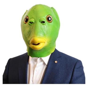 Imagem de Máscara De Peixe Verde Realista Látex, Cabeça Inteira, para Brincadeiras e Pegadinhas, Máscara para Fantasia Engraçada