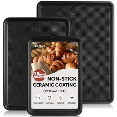 Imagem de Conjunto de 3 formas de assadeira de aço carbono mais espessas para assar antiaderentes com padrão de textura de diamante, bandejas de cerâmica para forno