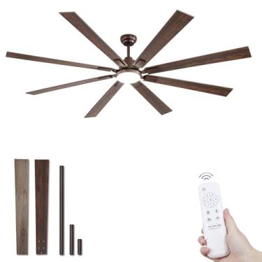 Imagem de ZMISHIBO Ventiladores de teto de bronze polido a óleo de 203 cm com luzes e controle remoto, ventilador de teto de fazenda interno/externo para sala de estar, pátio, motor CC silencioso reversível de