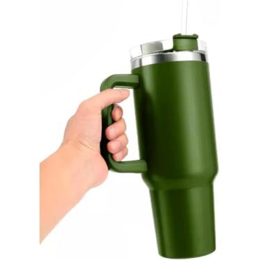 Imagem de Copo Térmico 1,2L de Inox com Alça + Canudo – Parede Dupla, Ultra Térmico para Café, Água e Sucos – Perfeito para Academia e Escritório (Verde)