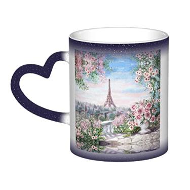 Imagem de Linda xícara de café divertida Torre Eiffel Paris, xícara de cerâmica mágica sensível ao calor que muda de cor, 12 Oz, para café/chá/leite/cacau, para adolescente/aniversário/festival/presentes