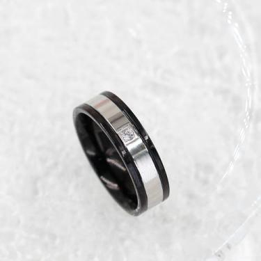 Imagem de Anel masculino de aço inoxidável preto, anel de aliança de 10 mm de largura com detalhes em zircão, joia elegante casual e formal para homens ou mulheres YC6557, Aço inoxidável Zircônia cúbica, Sem
