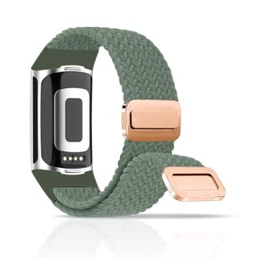 Imagem de Chinber Pulseira trançada compatível com Fitbit Charge 6 para mulheres/Fitbit Charge 5, pulseira esportiva esportiva de tecido de nylon elástico para Fitbit Charge 6/Charge 5 para mulheres e homens