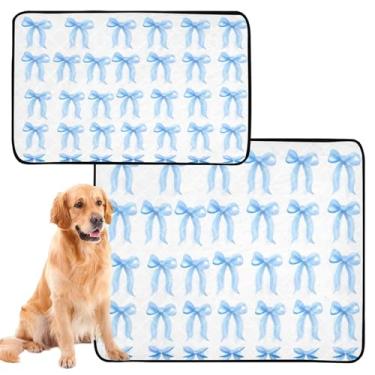 Imagem de CEBUGI Almofadas de xixi laváveis para cães, pacote com 2, almofadas impermeáveis para filhotes de cachorro, antiderrapante, à prova de vazamento, para cama de cercadinho, laço azul
