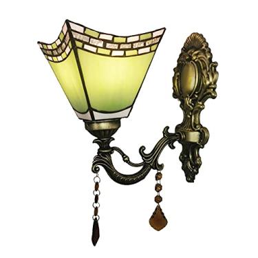 Imagem de Arandela de parede estilo Tiffany, com vitrais turcos, luminária de parede europeia vintage com espelho frontal para quarto, cabeceira, corredor e varanda, potência máxima de 40W, cor verde.