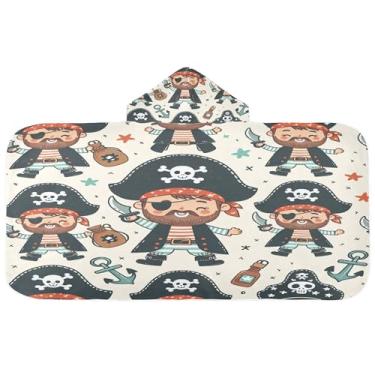 Imagem de Burbuja Toalha de banho com capuz de pirata de desenho animado para crianças, toalha de praia de pelúcia macia absorvente para meninas e meninos 3-10 anos, 61 x 127 cm