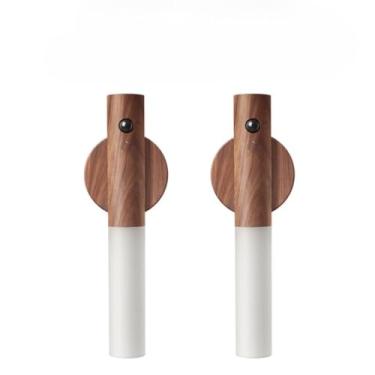 Imagem de Luminária LED Inteligente com Sensor de Movimento, Bateria Recarregável, Adesivo Ultra Potente, Design Moderno para Escritório, Quarto e Ambiente Comercial(2 MADEIRA ESCURA)