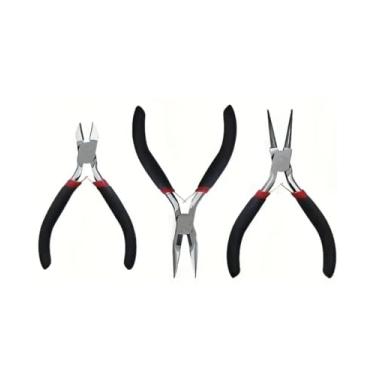 Imagem de Kit com 3 Alicates para Bijuteria, Cabo Preto e Vermelho, Ferramentas para Artesanato