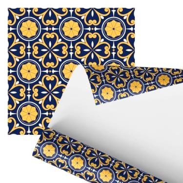 Imagem de Papel de Parede Decorativo Adesivo, Padrão Floral Azul Marinho e Amarelo, Design Clássico Português, 2,80 Metros