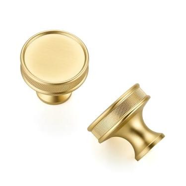 Imagem de Ravinte Pacote com 25 maçanetas de armário de latão escovado de 30 mm puxadores de gaveta de cômoda serrilhada puxadores de armário de cozinha para ferragens de armário