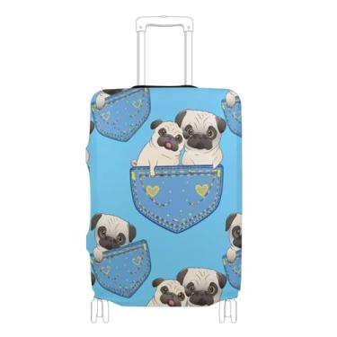 Imagem de Capa protetora de bagagem, fofo, fofo, desenho animado, animal, azul, antiarranhões, acessórios de viagem, manga de mala, P, serve para capa de 45 a 50 cm, Pugs fofos de desenho animado azul, M 22-24