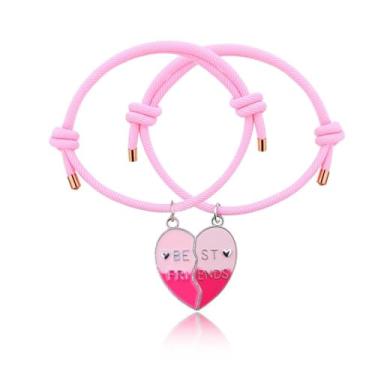 Imagem de Ancnoz Pulseiras Amizade BFF para 2 melhores amigas, presente de aniversário para mulheres, pulseiras combinando para melhor amiga com pingente de coração para melhores amigas, presentes de formatura