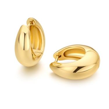 Imagem de FRUMOS Brincos femininos de prata esterlina 925 banhados a ouro 18 quilates com argola hipoalergênica pequena zircônia cúbica, Medium, Metal, Zircônia cúbica