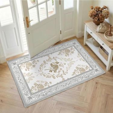 Imagem de SOULFUL Tapete de entrada de pilha média 5 x 7 cm - Tapete macio sob os pés - floral boho cinza-claro - lavável antiderrapante - perfeito para corredor, cozinha, quarto, banheiro, entrada interna