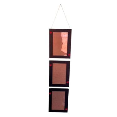 Imagem de Porta-Retrato Triplo para Fotos em Pé 10x15 Elegante E Prático Adequado Para Salas De Estar E Quartos(Sisal deitado 4 fotos preto)