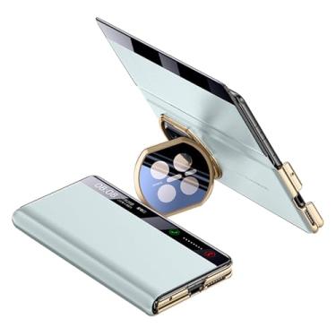 Imagem de POYUFRG Capa flip para Huawei Mate X7, capa de janela de visualização inteligente de couro galvanizado de luxo com capa de suporte de lente de metal, azul, Mate X7