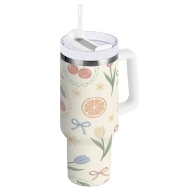 Imagem de Blueangle Copo isolado com alça e tampa de canudo, aço inoxidável reutilizável (439)