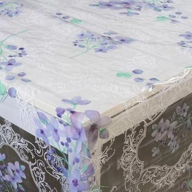 Imagem de Toalha de Mesa de Plástica Forro de mesa cristal estampada e impermeável, para mesas 4,6,8 cadeiras(Luna,4 Cadeiras 1.50 X 1.40)