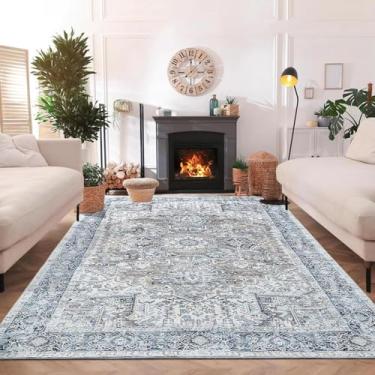 Imagem de Tapete de caxemira sintética vintage estampado, tapetes de pilha baixa para sala de estar, quarto, decoração de casa, cozinha, tapete de área grande, 150 x 240 cm, capacho