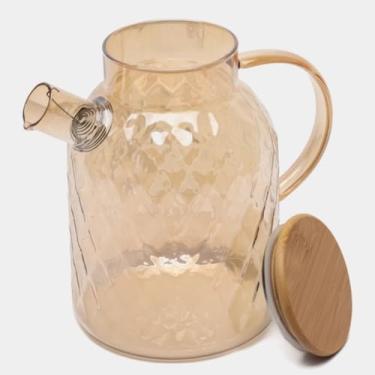 Imagem de Bule Chaleira de Vidro Borossilicato Âmbar vai ao fogo com Tampa de Bambu chaleira de vidro，chaleira，chaleira de vidro que vai ao fogo(DESENHADO TAMPA LISA 1.8L,2 UNIDADES)