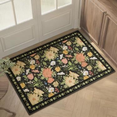 Imagem de Tapete de entrada 5 x 7 cm pequeno tapete de entrada interna lavável à máquina boho floral tapete antiderrapante para entrada, cozinha, quarto, banheiro, porta da frente, entrada interna, entrada