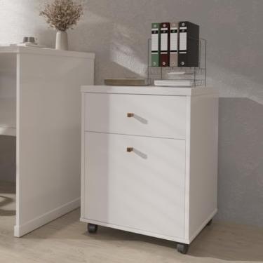 Imagem de Comoda Gaveteiro，Compartimento Organizador com Gavetas，Gaveteiro Balcão para Escritório Multifuncional 2 Gavetas Berlin com Rodizio(Branco)