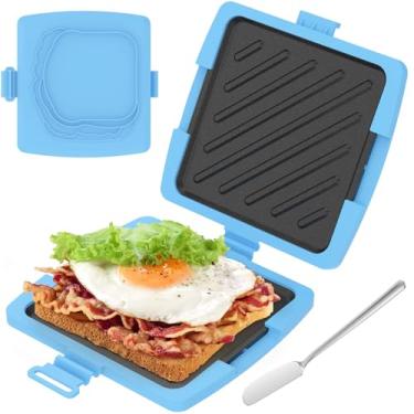 Imagem de Sanduicheira de micro-ondas, sanduicheira, torrada, sem fio, antiaderente, lavável na lava-louças para cozinhar panini de café da manhã (azul)