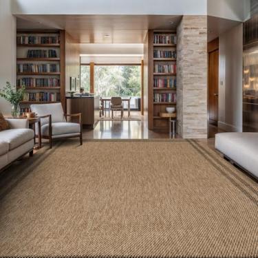 Imagem de Luul Home Tapetes de juta Easy 23,5 x 30,5 cm, cor natural, sala de estar, interior, exterior, tapete para pátio e cozinha, tapete de alto tráfego, lavável, fácil de limpar, sólido, design de tecido