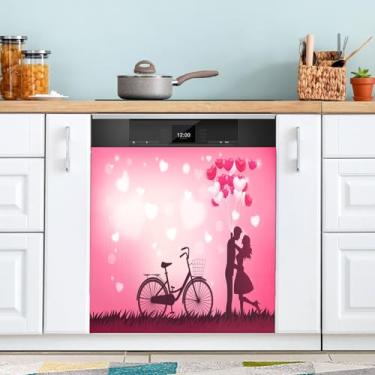Imagem de ATTX Capa magnética para lava-louças Dia dos Namorados | Adesivo decorativo de eletrodomésticos de 58 x 66 cm para armários domésticos e eletrodomésticos #179