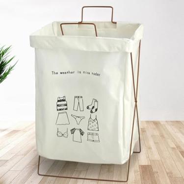 Imagem de Cesto de Roupa Suja com Estrutura Metal X Colapsível Plegável e Multifuncional Sacola para Dormitório Apartamento Grande Capacidade Ferro