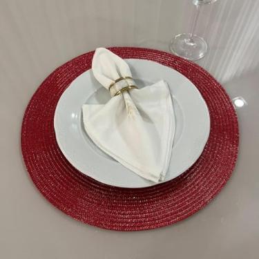 Imagem de Jogo Americano Mesa Posta Impermeável Redondo ou Retangular para Jantar e Eventos – Kit 4 ou 6 Lugares Decorativo Luxo (65. Vermelho Brilhante 2,6 unidades)
