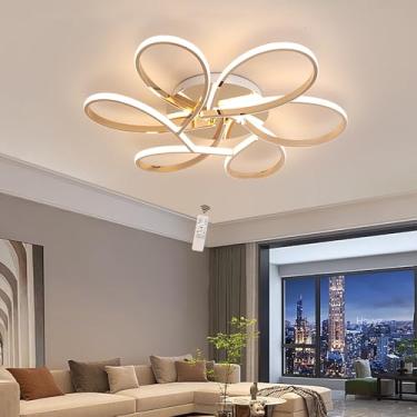 Imagem de Luminária de teto LED regulável, elegante luminária de teto para sala de estar com controle remoto, iluminação de teto moderna embutida para quarto, lustre de metal com design criativo, lumi