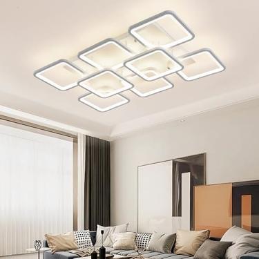 Imagem de Luminária pendente LED moderna com design quadrado, feita em metal e acrílico. Luminária de teto LED de baixo consumo, embutida, ideal para salas de estar, quartos e escritórios (90 cm).