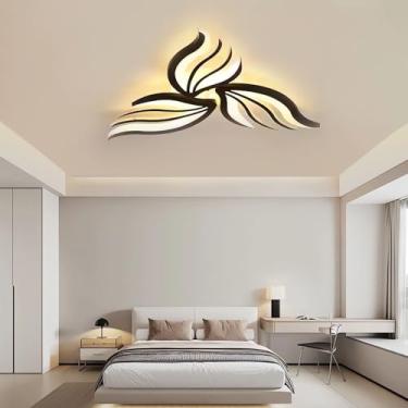 Imagem de Luminária de teto LED moderna com design de flor, 66 cm (26 pol.), dimerizável, ultrafina, em acrílico, com controle remoto, ideal para sala de estar, quarto e sala de jantar (preta, 3 lâmpa