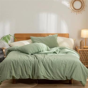 Imagem de Conjunto de cama de algodão puro em cor sólida, com capa de edredom macia e respirável, ideal para a pele, disponível em 1 ou 1,5 m (4 peças).