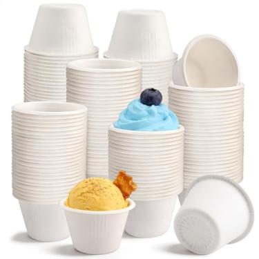 Imagem de Cmkura 200 tigelas de papel descartáveis biodegradáveis de cana de açúcar de 118 ml, tigelas de sopa compostáveis para salada, sopa quente, macarrão e sobremesa, branco