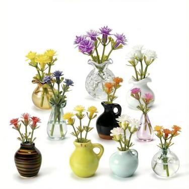 Imagem de Conjunto de vasos magnéticos – Mini vasos de cerâmica e vidro com ímã forte para geladeira e quadro branco – vasos de flores pequenos decorativos para decoração de cozinha, casa ou escritório para