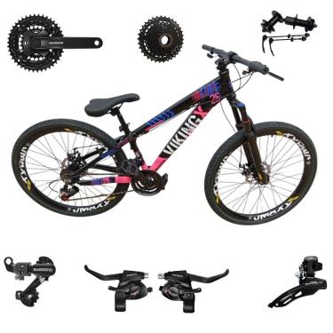 Imagem de Bicicleta 26 VikingX T25 24v Cubo Catraca K7 e Componentes Shimanos Pneu Aro 26 Balão Preto-Unissex