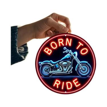 Imagem de Letreiro Neon Vintage Azul E Vermelho Para Motocicleta, Born to Ride, 