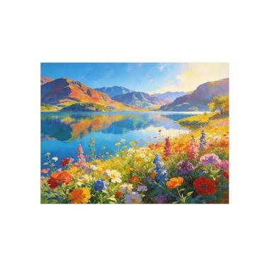 Imagem de Impressão em tela de paisagem de arte de parede - flores de montanha - pintura de decoração de lago - imagens para sala de estar quarto 50 x 65 cm 20 x 26 pol sem moldura