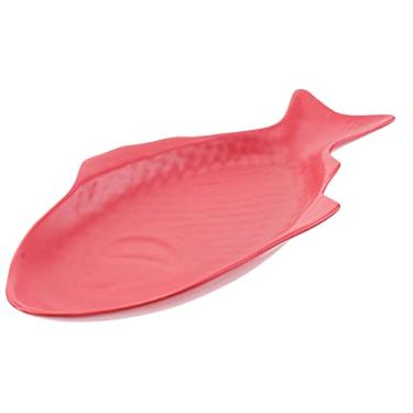 Imagem de Prato de cerâmica Prato em forma de peixe Prato de peixe Prato de porcelana Travessa decorativa para lanches Prato de armazenamento para cozinha doméstica Vermelho