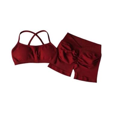 Imagem de Conjunto De Yoga Feminino Sem Costura De 2 Peças: Top Esportivo E Shor